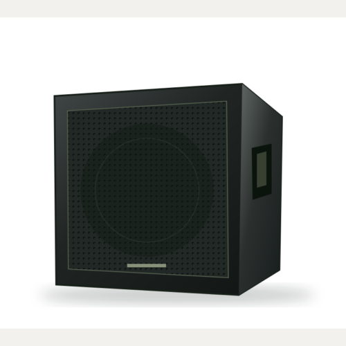 Illustration of professional subwoofer pair — not actual inventory